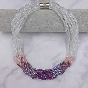 Crystal Multi-Strand Beaded Necklace - Purple & Clear